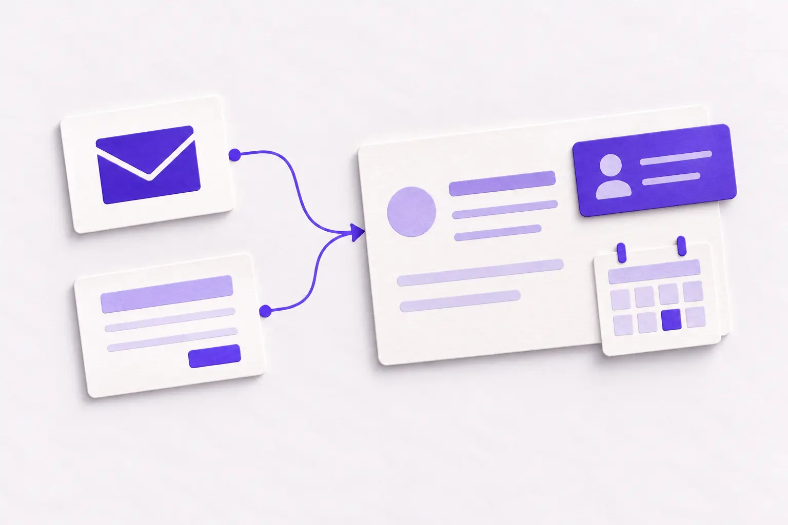 Email and website enquiries connected to one record with an assigned owner and response date.